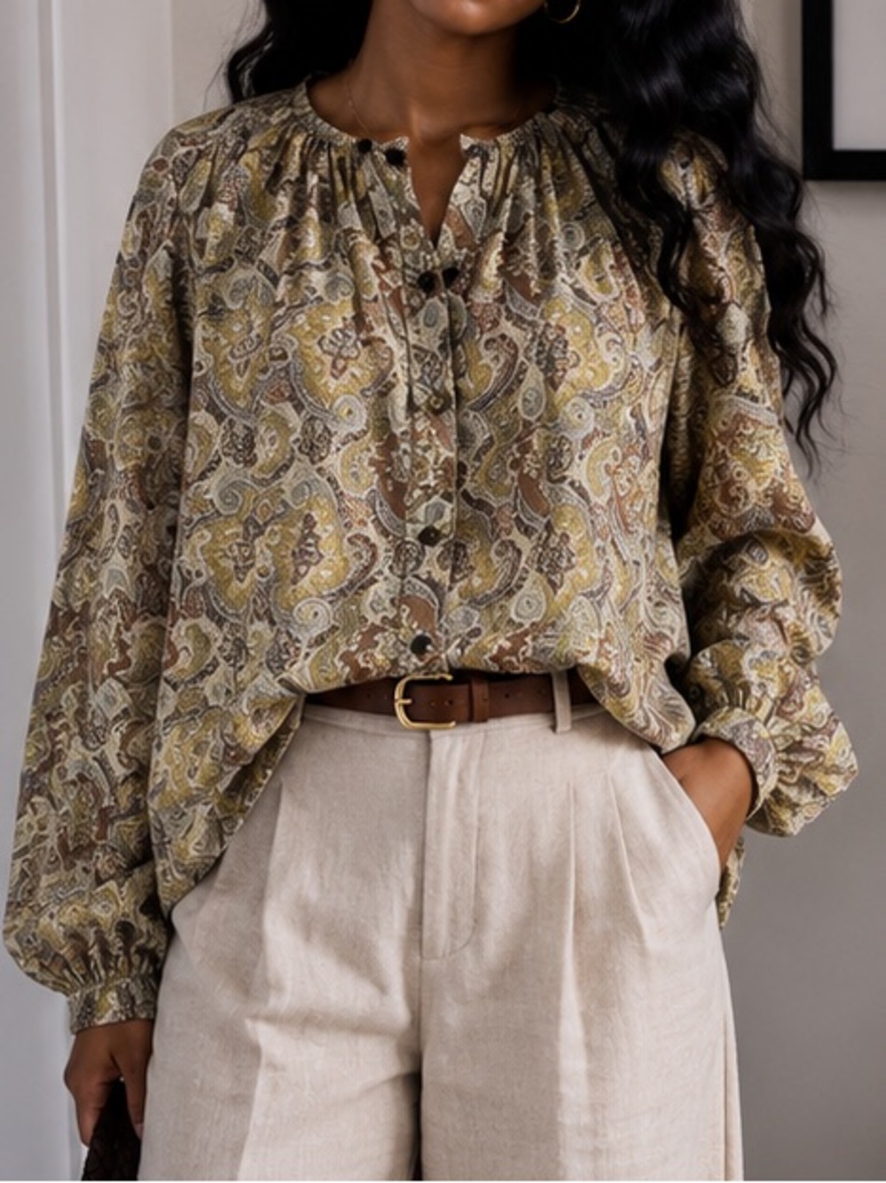 LAURENCE BRAS Paisley Button-Up Blouse 40